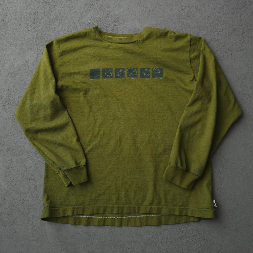 Vintage 90s Roots Green T-shirt 12 Canada Long Sleeve Hand Dyed